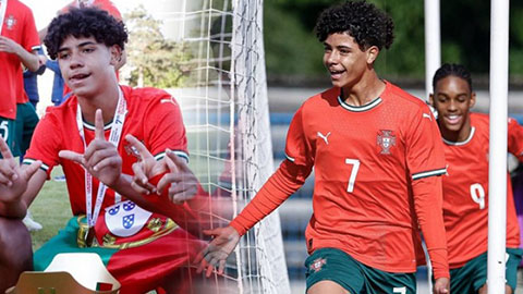 VIDEO Cú đúp bàn thắng của con trai Ronaldo để giúp U15 Bồ Đào Nha vô địch