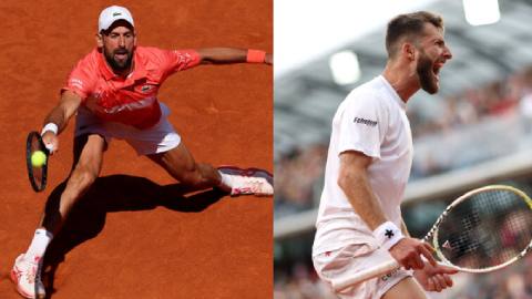 Trực tiếp tennis Novak Djokovic vs Corentin Moutet, 22h30 ngày 29/5: Nole gặp khó khăn