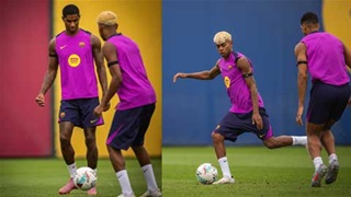 VIDEO Rashford ban bật cực nhuyễn với Yamal tại buổi tập đầu tiên trong màu áo Barcelona