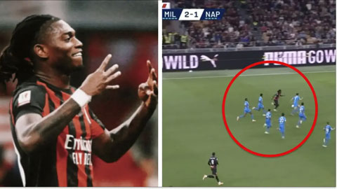 Rafael Leao đi bóng giữa vòng vây 7 cầu thủ Napoli