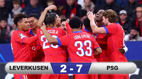 Kết quả Leverkusen 2-7 PSG: Trận cầu điên rồ