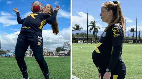 Nữ cầu thủ mang thai 8 tháng vẫn ra sân tập luyện 