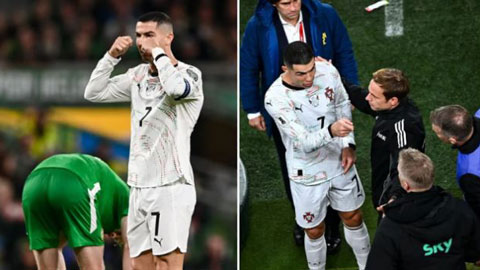 Cận cảnh Ronaldo thúc cùi chỏ nhận thẻ đỏ gây sốc trước CH Ireland