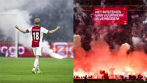 Trận Ajax vs Groningen hỗn loạn vì pháo sáng: Đá 6 phút rồi… bỏ trận!