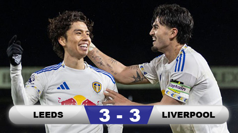 Kết quả Leeds 3-3 Liverpool: 1 điểm kịch tính