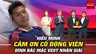 Hiểu Minh cảm ơn CĐV sau ca phẫu thuật trong ngày Đình Bắc nhận giải VĐV trẻ của năm