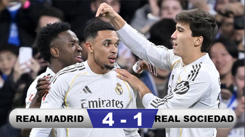 Kết quả Real Madrid 4-1 Sociedad: Đại thắng tạm chiếm ngôi đầu