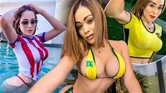 Nữ người mẫu Marisol Olmedo gặp sự cố trang phục vì cổ vũ quá nhiệt