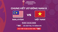 TV360 độc quyền phát sóng trận Chung kết U17 Đông Nam Á 2026: U17 Việt Nam vs U17 Malaysia 