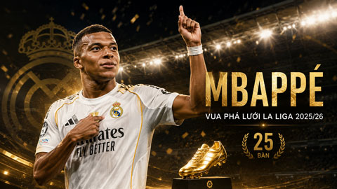 Kylian Mbappe chính thức giành Vua phá lưới La Liga 2025/26
