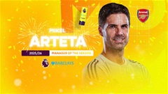 Mikel Arteta giành giải HLV xuất sắc nhất mùa tại Premier League 2025/26