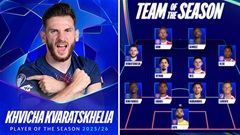 Kvaratskhelia xuất sắc nhất Champions League, Arsenal và PSG áp đảo đội hình tiêu biểu