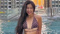Hot gymer Trần Kim Hà lại gây sốt với bikini bên bể bơi