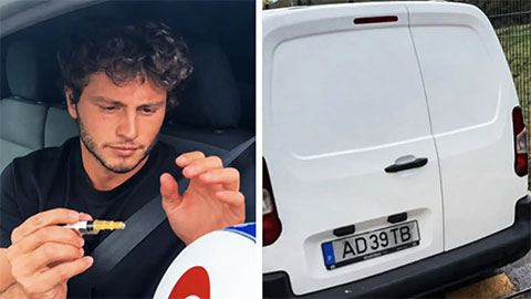 Joao Neves đi xe chở hàng tới sân tập PSG