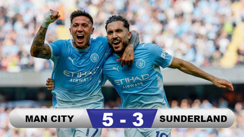 Kết quả Man City 5-3 Sunderland: Man xanh chiếm ngôi đầu