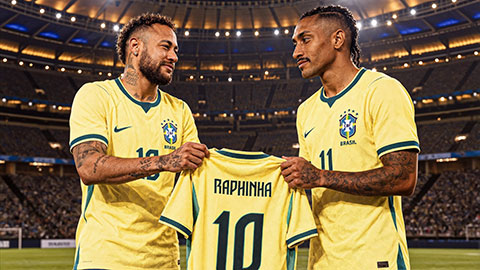 Raphinha kế thừa áo số 10 của Brazil, tiếp bước Neymar