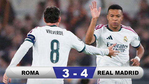 Kết quả Roma 3-4 Real Madrid: Chiến thắng nghẹt thở